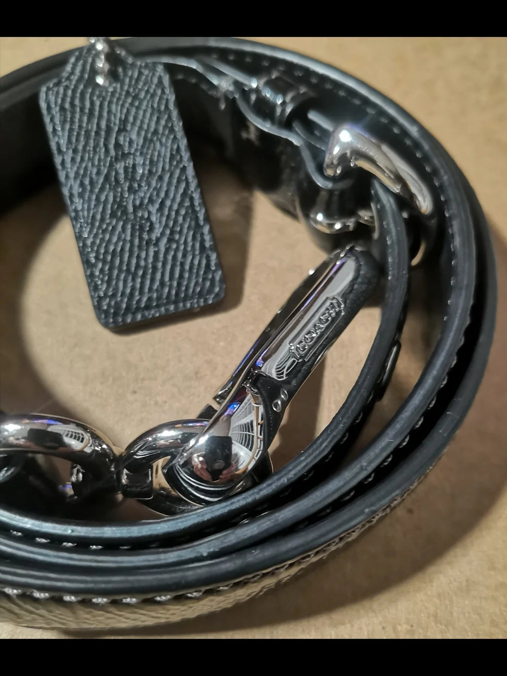 Coach Black Leather Patent Strap & Tag Excellent Condition FIRM PRICE